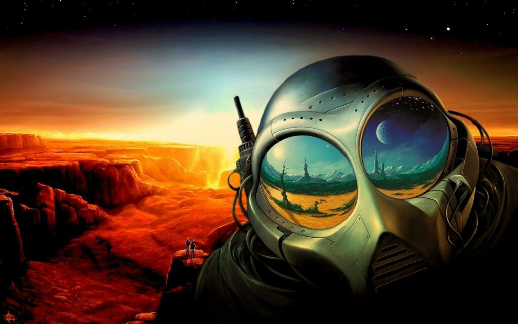 A Cosmic Pioneer: Intergalactic Explorations in an Alien Space Suit Wallpaper
