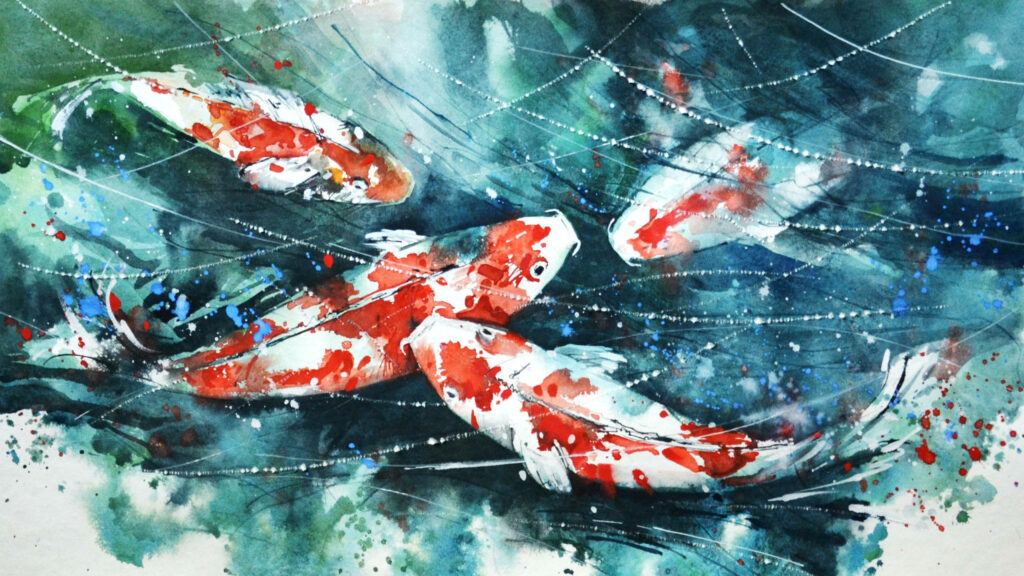 Aqua Artistry: Koi Fish Painting Flourishes as Your Desktop Wallpaper