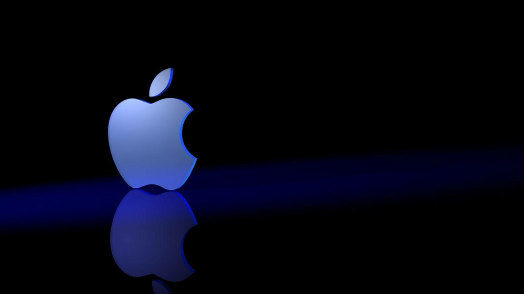 Blue Power: Enhance your Mac Experience with a Striking Black Wallpaper and Bold Apple Logo
