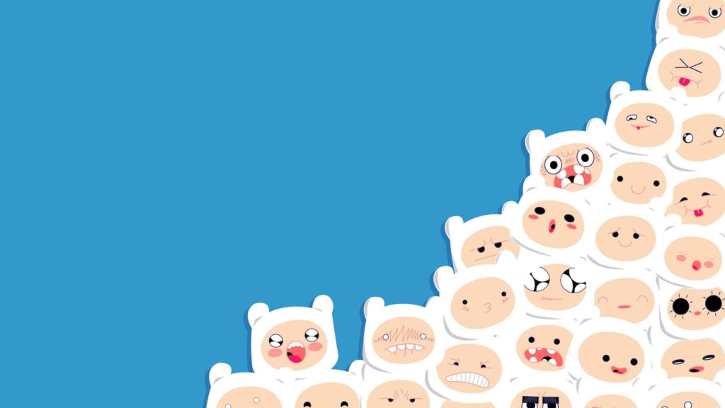Adventure Time Characters Wallpaper Displaying Whimsical Emotions on Blue Background